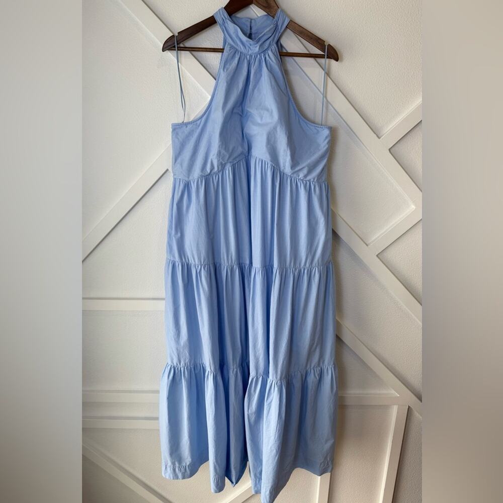 Maeve By Anthropologie Tiered Halter Midi Dress Light Blue Size 14 - Picture 2 of 11